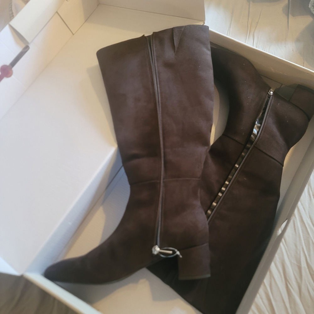 Bandolino Addyson Brown Wide Calf Tall Block Heel Boots Womens 9M BNADDYSON2WC